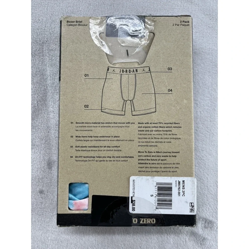 Jordan Flight Micro Boxer Briefs Men Small 28-30 Inch White Geo 2 Pack DRI-FIT